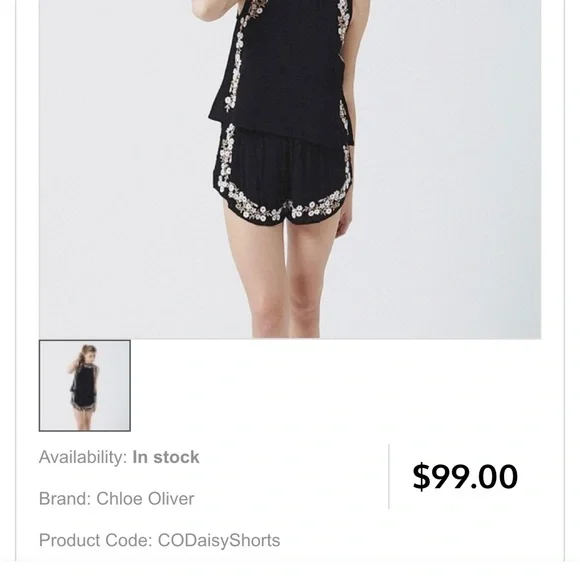 Anthropology Chloe Oliver Daisy Shorts Black with Floral Embroidery - Picture 2 of 8